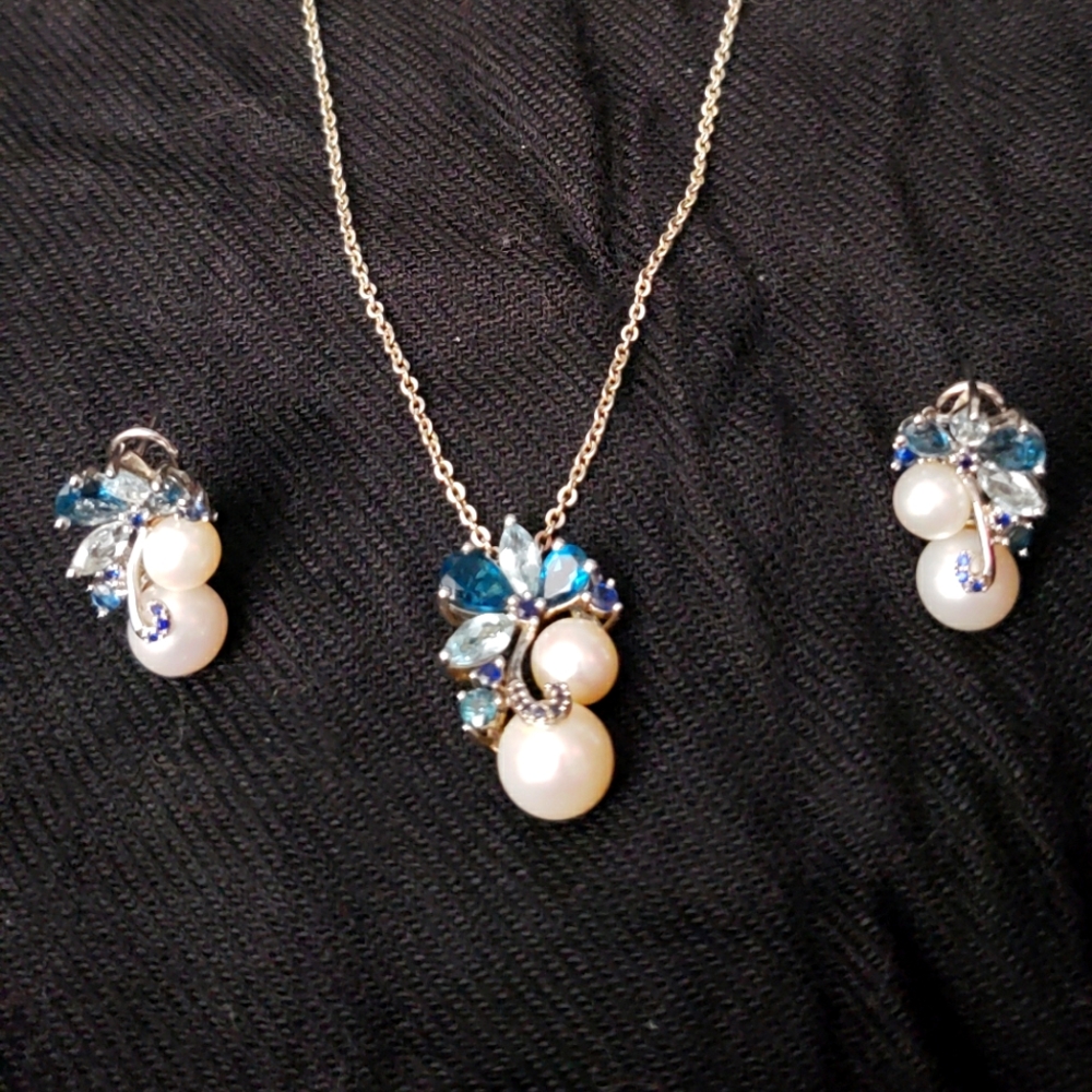 Blue Sapphire Necklace and Earrings